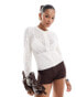 ASOS DESIGN sheer floral lace knit puff sleeve cardigan in ivory