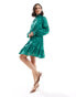 ASOS DESIGN high neck big sleeve jacquard mini dress in pine green Зклкный, 42 - фото #1