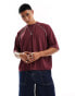 ASOS DESIGN boxy oversized t-shirt with sporty back print in burgundy