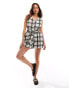 Фото #2 товара Wednesday's Girl button through tie waist romper in beige check