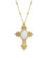ფოტო #1 პროდუქტის 14K Gold Dipped Oval Semi Precious Genuine White Quartz Cross 28" Necklace