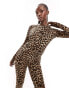 Threadbare Ski base layer top and leggings set in allover leopard print