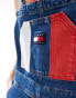 Tommy Jeans retro flag dungarees in mid wash