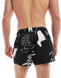 ASOS DESIGN swim shorts in super short length in black print Черный, L - W36 - фото #3