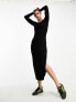 Фото #1 товара Cotton:On scoop neck long sleeve rib bodycon dress in black