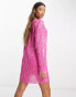 ASOS DESIGN long sleeve shift mini dress in plisse sequin in pink