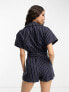 ASOS DESIGN Petite tailored short sleeve belted playsuit in pinstripe