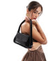 Pull&Bear patent shoulder bag with flap detail in black