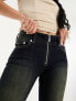Фото #3 товара Weekday Inferno low waist skinny fit flared jeans with front zip in dark blue wash