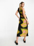 COLLUSION printed slash neck maxi dress in multi