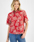 Women's Floral-Print Crochet-Trim Short-Sleeve Shirt