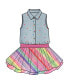 ფოტო #4 პროდუქტის Girl Chambray And Tulle Rainbow Mesh Dress - Toddler|Child