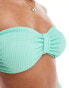 In The Style exclusive crinkle knot front bandeau bikini top co-ord in turquoise