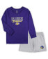 ფოტო #3 პროდუქტის Women's Purple, Heather Gray Los Angeles Lakers Plus Size Long Sleeve T-shirt and Shorts Sleep Set