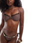 Фото #4 товара Miss Selfridge lace trim cupped bikini top in chocolate