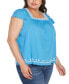 Black Label Plus Size Boho Embroidered Square Neck Top