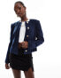 River Island crop boucle trophy jacket in navy