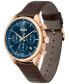 HUGO Men's Gregor Quartz Chronograph Brown Mock Genuine-Grained Leather Strap Watch 45mm