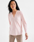 ფოტო #1 პროდუქტის Women's Cotton Long Sleeve Ruffled Top, Created for Macy's