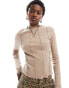 Noisy May lettuce edge long sleeve top with seam detail in beige