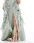 Фото #3 товара Maya embellished ruffle button down maxi dress in sage