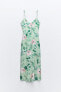 Linen-blend floral print midi dress