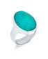Simple Large Dome Oval Cabochon Gemstone Bezel Set Blue Turquoise Western Statement Ring For Women .925 Sterling Silver