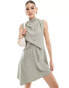 ASOS DESIGN cowl neck mini dress with gathered waist detail in neutral stripe Neutral gestreift, 32 - фото #4