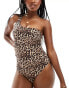 ONLY one shoulder swimsuit in leopard print Зеленый, XS - EU 34 - фото #4