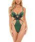 Фото #1 товара Women's Jeri Padded Underwire High Leg Satin Teddy with Floral Applique Details