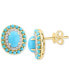 ფოტო #1 პროდუქტის EFFY® Turquoise & Diamond (1/6 ct. t.w.) Halo Stud Earrings in 14k Gold