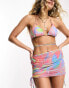 Фото #2 товара Monki co-ord swirl print triangle wrap around bikini top with front pearls in pink multi