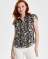 ფოტო #1 პროდუქტის Women's Ruffled-Sleeve Tie-Neck Top