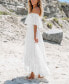 Women's White Eyelet Off-Shoulder Midi Beach Dress