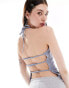 Фото #2 товара COLLUSION backless stud trim halter top in blue