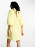River Island puff sleeve tie back smock mini dress in yellow
