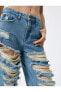 Фото #7 товара Çok Yıpratmalı Kot Pantolon Düz Paça Cepli Pamuklu - Nora Straight Jeans