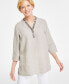 ფოტო #1 პროდუქტის Petite 100% Linen Embellished-Neck 3/4-Sleeve Tunic, Created for Macy's