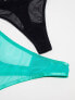 Фото #3 товара ASOS DESIGN 2 pack Tara lace & mesh thong in black & bright green