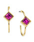 ფოტო #2 პროდუქტის 14K Gold-tone Diamond Shape Crystal Open Hoop Stainless Steel Post Small Earrings