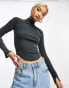 Фото #2 товара Free People high neck ribbed long sleeve top in washed black