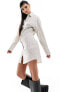 In The Style cinched waist mini shirt dress in white pinstripe