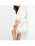 Women's Silk Robe - Short - Ostrich Feather Trim Hem and Sleeve - Silk Collection