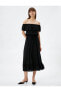 Фото #2 товара Midi Elbise Omzu Açık Fırfırlı Beli Püskül Detaylı