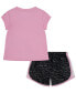 ფოტო #11 პროდუქტის Toddler Girls Dri-FIT Swoosh Logo Short Sleeve Tee and Printed Shorts Set