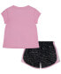 ფოტო #2 პროდუქტის Toddler Girls Dri-FIT Swoosh Logo Short Sleeve Tee and Printed Shorts Set