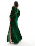 Kanya London velvet lehenga skirt with split in emerald green