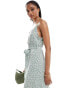 Vero Moda Tall v neck maxi dress with tie waist in sage green floral