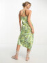 New Look strappy cut out midi dress in green pattern