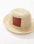 Фото #2 товара ASOS DESIGN straw crochet bucket hat with faux leather patch